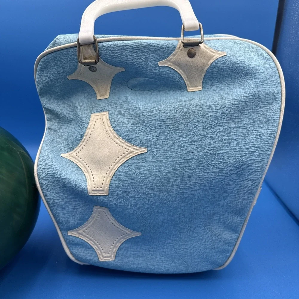 Vintage Retro Baby Blue Bowling Ball Bag and Ebonite Galaxie 300 10 Lbs